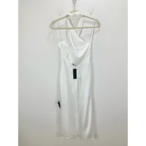 Lulus Beyond Classy White Satin Halter Midi Dress Wedding Bridal Medium NWT thumbnail 9