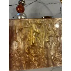 Lulu's Pearlescent Pink Acrylic Box Clutch with Gold Ring Handle thumbnail 5