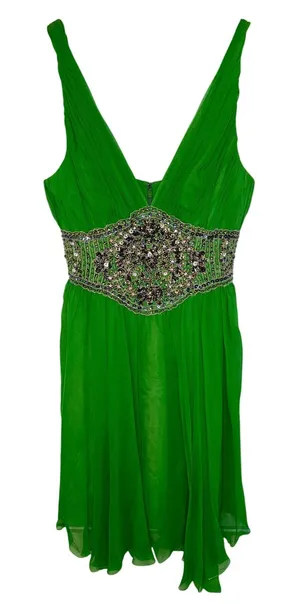 NWT Mandalay Dark Lime Green Beaded Embellished Mini Cocktail Party Dress Size 6 thumbnail 1