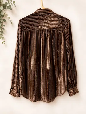 Pilcro anthropology velvet striped button down shirt size small blouse thumbnail 3