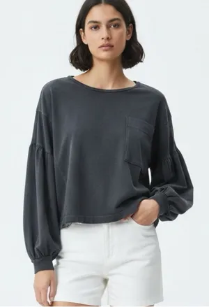 Free People Movement Balloon Long Sleeves Crop top Oversized Logo Bohemian Sz XL thumbnail 1