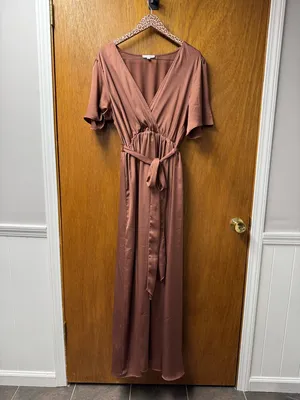 Baltic Born Sicily Short Sleeve Maxi Dress Satin Front Slits Rosy Brown XXL thumbnail 14