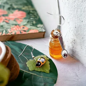 Bee & Honey Jar beautiful Dangle Earrings faux fashion‎ jewelry thumbnail 3