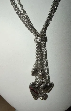 Brighton Necklace Raining Hearts Red & Clear Crystals Pendant Silver Tone Signed thumbnail 1