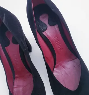 Chloe Chunky Block Round Toe Suede Heels thumbnail 3