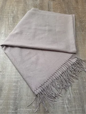 100% Cashmere Scarf with Fringe Taupe Mauve Quiet Luxury Classic Fall Winter OS thumbnail 2