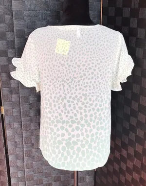 Available by Angela Fashion Ivory Green Ruffle Sleeve Top thumbnail 3