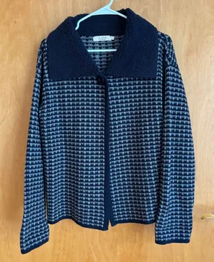 A. IDA Made In Italy Wool Blend Cardigan Faux Fur Collar Womens Sz L‎ thumbnail 1