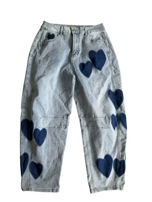 CHARTOU Heart Print Denim Barrel Leg Jeans Size Medium (8/10) NEW NWT thumbnail 8