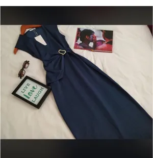 Zara Deep Blue V-Neck Midi Dress with Side Buckle thumbnail 4