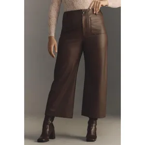 Anthropologie Wide-Leg Pants Brown Faux Leather Stretch Pockets Women's Tall 28T thumbnail 4