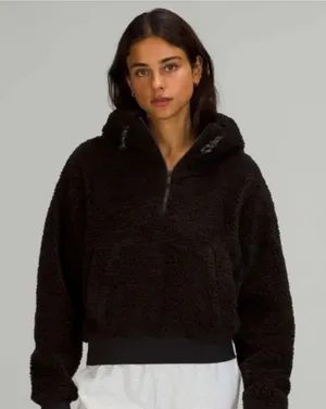 Lululemon Textured Fleece 1/2‎ Zip Black size 4 sherpa hooded thumbnail 1