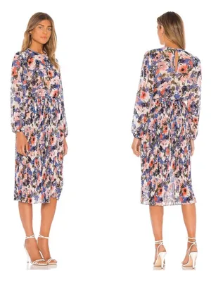 Misa Los Angeles Juliana Pleated Midi Dress In Tie Dye Floral New Size XS thumbnail 5