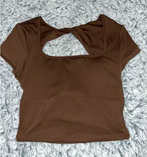 SheIn NWOT Brown Twist Open Back Square Neck Active Top thumbnail 1