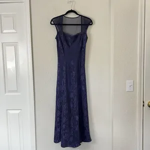 Vintage Gold Label Victoria’s Secret Navy Jacquard Satin Maxi Dress Goth Fairy M thumbnail 4