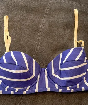 Y2K Juicy Couture Striped Blue & White Bikini Top with Yellow Straps Size Large thumbnail 1