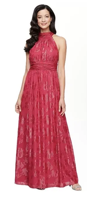 SLNY Fashion Women's Burnout Chiffon Sleeveless Gown Size 6 Fushia thumbnail 1