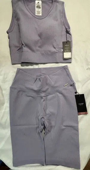 Lilias Active Ribbed Knit Two-Piece Set, Longline Sports Bra and Leggings, Lilac thumbnail 1