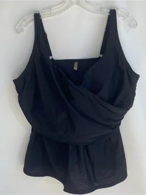 Lands End black wrap front tankini top swimsuit bathing suit vacation resort 18W thumbnail 1
