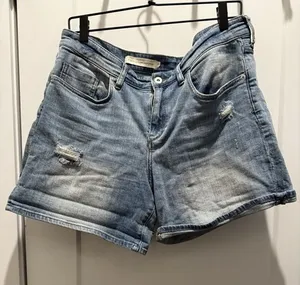 Pilcro Slim Boyfriend Denim Shorts Womens 31 Blue Light Wash Distressed Mid Rise thumbnail 1