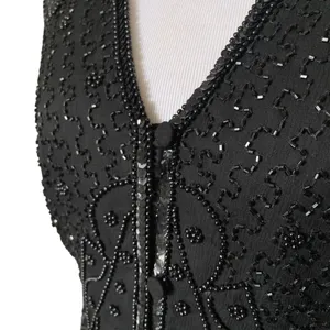 Vintage Silk Beaded Sequin Waistcoat Vest Black thumbnail 5
