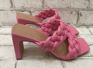 BCBGeneration Pink “Finaa” Slide Chunky Braided Woven Strap Heel Sandal Size 7 thumbnail 6