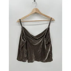 Banana Republic Velvet Tank Top Women XL‎ Front Cami Boxy Crop Scoop Neck Dark thumbnail 2