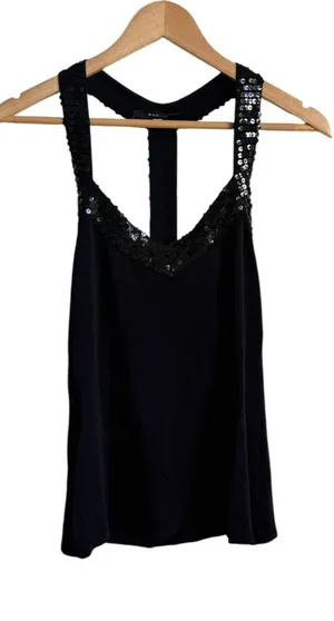 Vintage Nadine Black Sequin V Neck Sleeveless Blouse Top Y2K Size 2 thumbnail 1