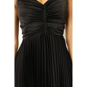 New! Petal & Pup Naira Pleated Satin Maxi Dress Black Size 2 thumbnail 5