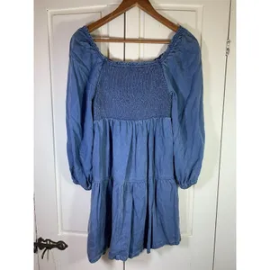 Old‎ Navy Smocked Peasant Dress Small Blue Tiered Swing Western Cottage Boho thumbnail 4