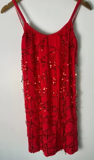 The Competitor Red Sequin Dance Costume Mini Dress Bodysuit MA Made in USA thumbnail 1