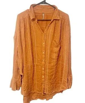 Free People Womens Size Medium Cozy Nights Blouse Orange Medium Soft Shirt thumbnail 1