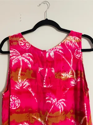 Vtg Desert Jems Hawaiian Boho Maxi Dress Rayon L Tropical 90s Pink Palm Print thumbnail 8