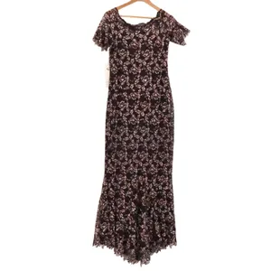 Sara Mique Metallic Lace Mermaid Gown Size S Espresso Brown Rose Gold NYE NWT thumbnail 2