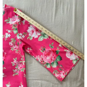 Floral V-Neck Blouse Magenta Pink Rose Print Asymmetrical Hem Top XL thumbnail 4