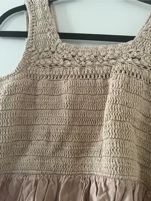 Japna Beige 100% Cotton Crochet Peplum Tank Top Large Cottagecore Coastal Euro Summer thumbnail 2