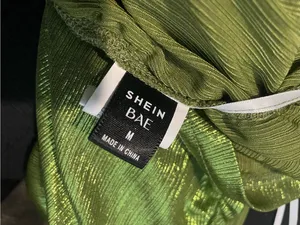 SHEIN Metallic Green One-Shoulder Ruched Dress thumbnail 3