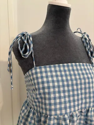 Pie In The Sky Blue Gingham Tie-Shoulder Baby Doll Top - Women thumbnail 2
