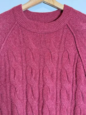 Aerie unREAL Cable Knit Sweater Pullover Women's Small Red Chunky Knit Soft Cozy thumbnail 5