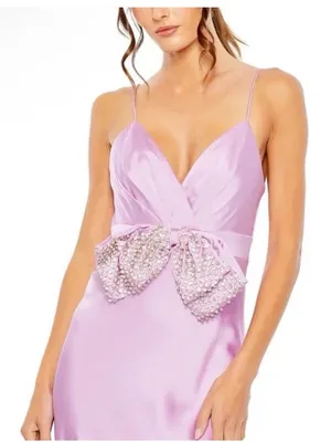 NWT Mac Duggal Lilac Satin Beaded Bow Gown Dress Size 8 Style 68144⁠ thumbnail 2
