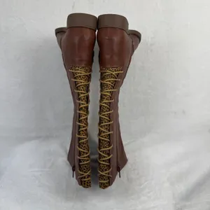 Sugar Brown Faux Leather Lace Up Back Leopard Print Knee High Boots Size 5‎ thumbnail 6