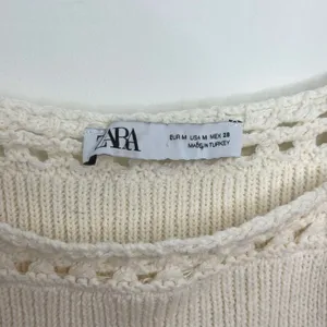Zara Crochet Cropped Peplum Baby Doll Tank Top Cream White Size Medium thumbnail 5