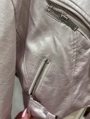 Forever 21 Metallic Pink Cropped Faux Leather Moto Biker Jacket thumbnail 6