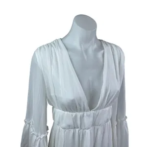 Miss Ord Women's White Deep V Neck Long Sleeve Tiered Mini Flare A-Line Dress XS thumbnail 4