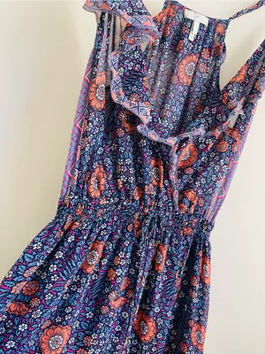 Joie Silk Floral Maxi Dress size S Boho Ruffle Strappy Blue Purple thumbnail 6