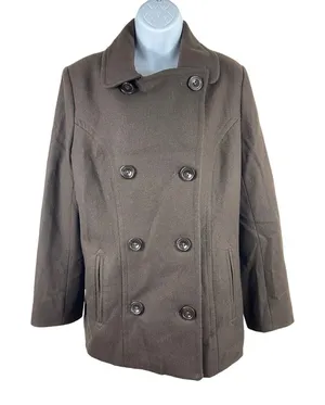 Anne Klein Brown Double Breasted Short Length Wool Blend M Lined Peacoat thumbnail 1