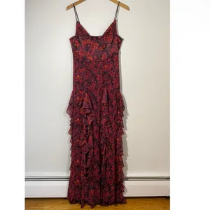 Cinq A Sept Stargazer Lilies Glenda Gown Size‎ 8 Red Floral Maxi Dress thumbnail 7