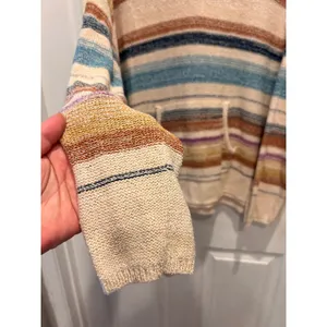 Natural Reflections Womens XL Striped Knit Hoodie V-Neck Baja Sweater Multicolor thumbnail 4