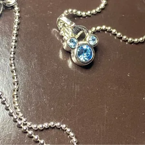 Disney 18” Adjustable Silver Chain Necklace Mickey Head Icon Blue Stone .25” thumbnail 3