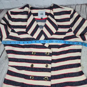 Cabi 5094 Cruise Striped Blazer Jacket 6‎ Navy Cream Red Gold Buttons thumbnail 8